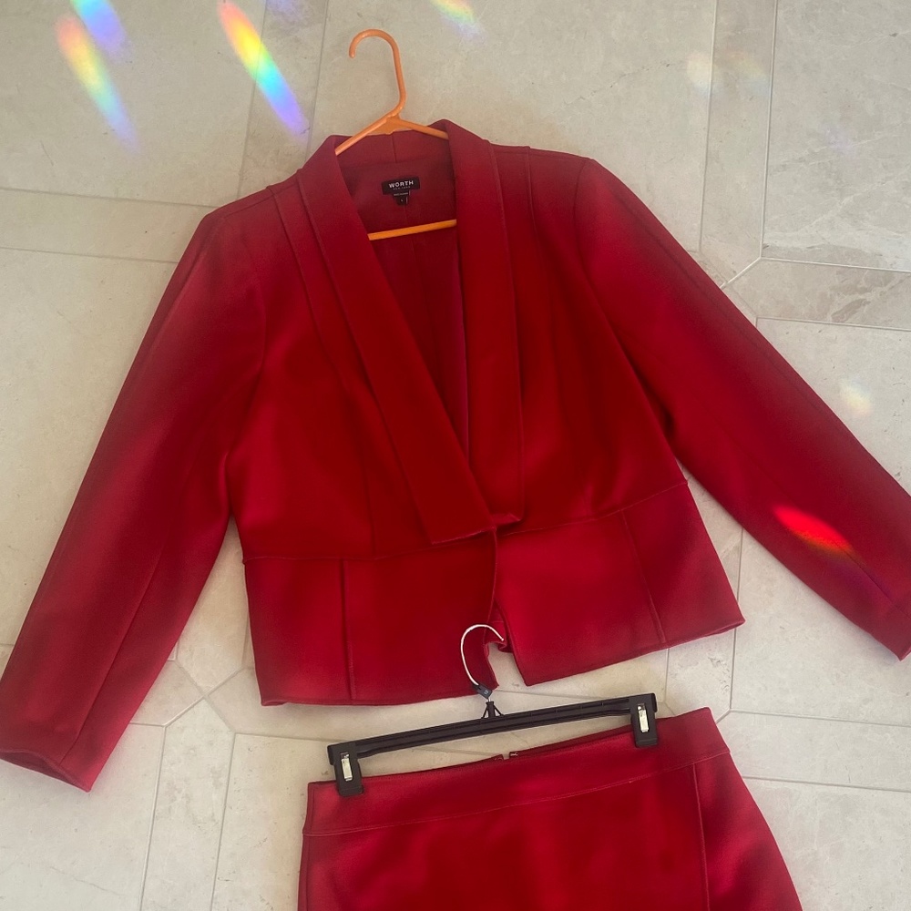 Worth New York, Size 12 Skirt and Size Large Jacket Top-Red Suit